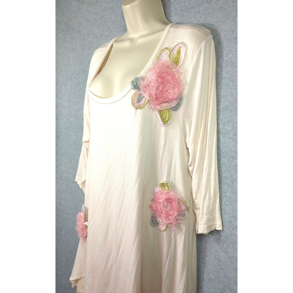Lady Noiz Art to Wear Dress 2XL Embellished Raised Pink Flowers Feminine Charm